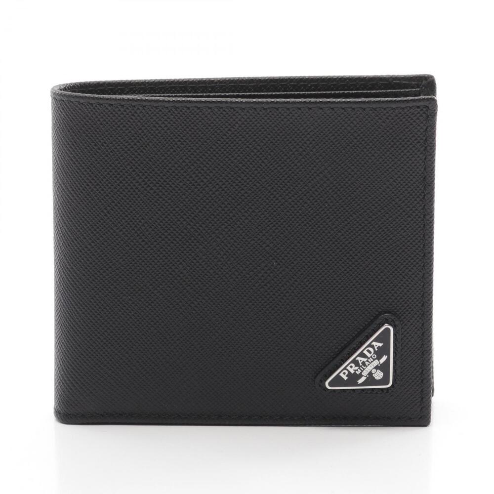 Prada Sasaffiano Triang Bifold Wallet Saffiano Leather Black
